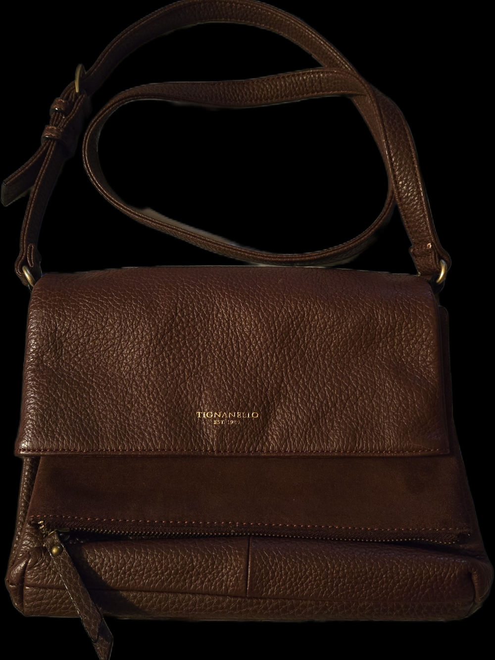 Tignanello Chocolate Brown Pebbled Leather Crossbody Bag